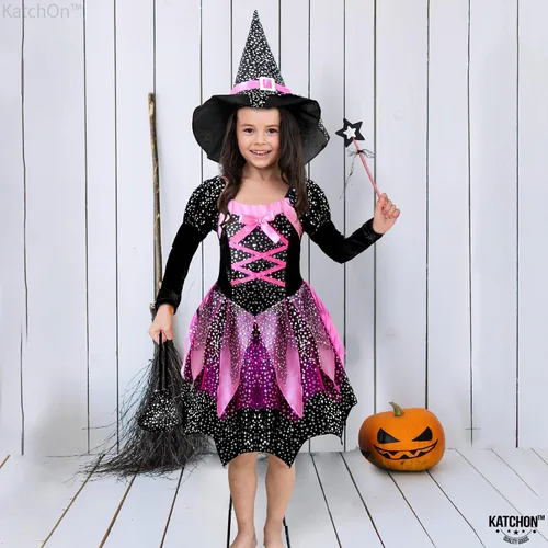 Vista 8 de Katchon, Black and Purple Witch Costume for Girls - Halloween Costumes for Kids Girls Witch Costume for Halloween Cosplay