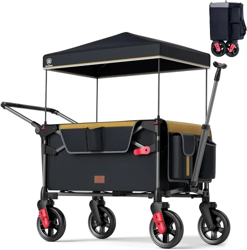 Vista 11 de EVER ADVANCED Vagón ultracompacto para 2 niños, vagón cochecito plegable de viaje de empujar y tirar con toldo desmontable, asas y arneses Negro