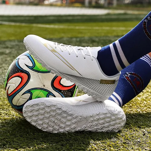 Vista 4 de Zapatos de fútbol para hombre, bajos y con cordones, antideslizantes, para interiores, fútbol sala de fútbol americano, TF, tacos de césped
