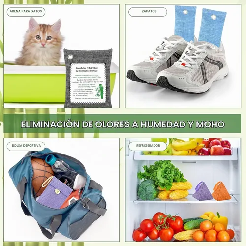 Vista 6 de Bolsas de carbón de bambú absorbentes de olores, paquete de 4×500g (17.64 oz cada una) bolsas purificadoras de aire de carbón de bambú, para 4