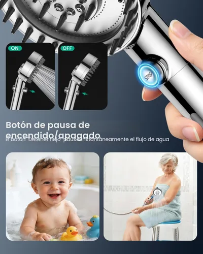 Vista 7 de Cabezal de ducha filtrado con mano, cabezal de ducha de alta presión con 4 modos de pulverización con filtros para suavizador de agua dura, filtro