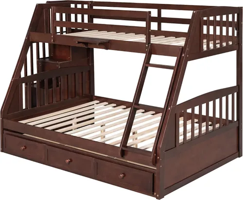 Vista 8 de DEINPPA Litera desmontable individual sobre matrimonial con escalera, se puede dividir en 2 camas individuales, litera de madera con cajones