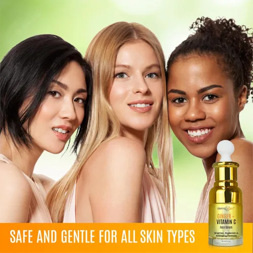 Vista 7 de Suero de vitamina C de jengibre para la cara, suero facial orgánico con ácido hialurónico y raíz de cúrcuma, hidratante para piel opaca y seca