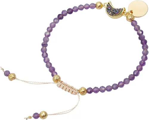 Vista 3 de TUMBEELLUWA Pulseras de cuentas de piedra facetada de 0.157in, pulsera de cristal curativo en forma de media luna, joyería hecha a mano para mujer