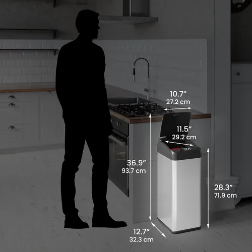 Vista 6 de iTouchless Bote de basura sin contacto con sensor automático de 13 galones con adaptador de CA y sistema de control de olores de acero inoxidable