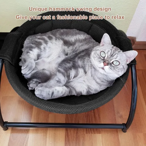 Vista 7 de Elevated Cat Hammock Bed, Breathable Mesh Swing Cat Bed, Removable Washable Pet Hammock with Stable Frame, Ideal for Indoor Outdoor Cats & Year