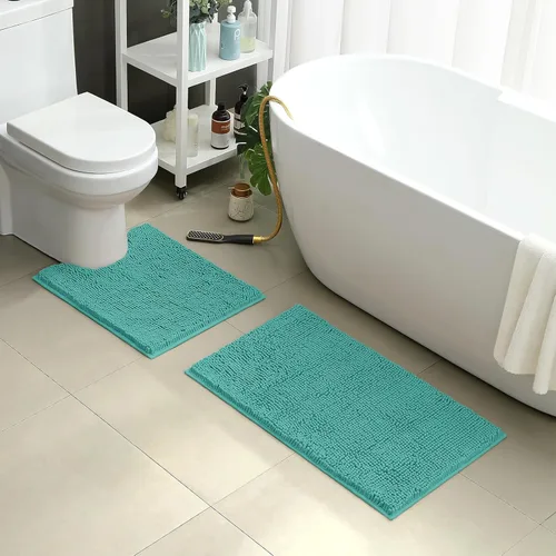 Vista 2 de HOMEIDEAS - Juego de tapetes para baño (2 piezas), de felpilla suave, absorbente, peluda, antideslizante, para baño, tina y ducha. Se pueden lavar a