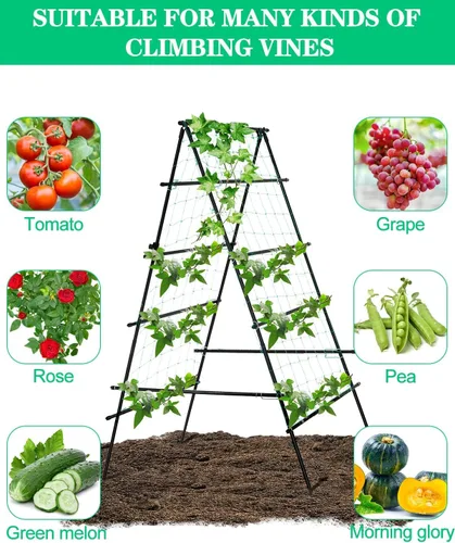 Vista 5 de Kalolary - Enrejado de jardín de 6 x 3 pies para plantas trepadoras, enrejado de cultivo de pepino de jardín con marco A a prueba de óxido, soporte