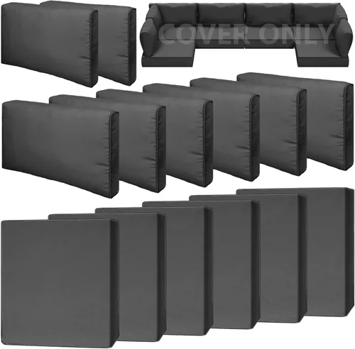 Vista 15 de Juego de 9 piezas de fundas impermeables para cojines de patio al aire libre, juego de reemplazo para muebles de sofá seccional de ratán entretejido