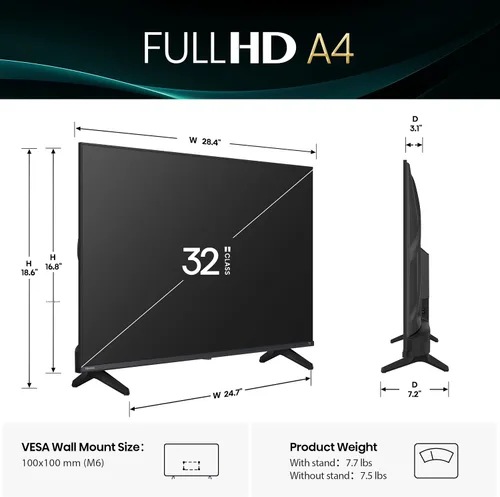 Vista 3 de Hisense - Smart Fire TV de 32 pulgadas Serie A4 FHD 1080p (32A4NF, Modelo 2025) - DTS Virtual: X, diseño de bisel delgado, Alexa integrado