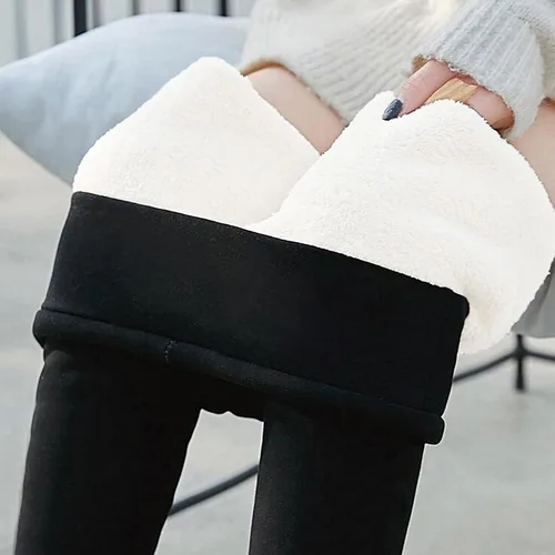 Vista 2 de Fleece Lined Leggings Women Winter Warm Thick Velvet Thermal Tights Fuzzy High Waist Plush Base Layer Pants