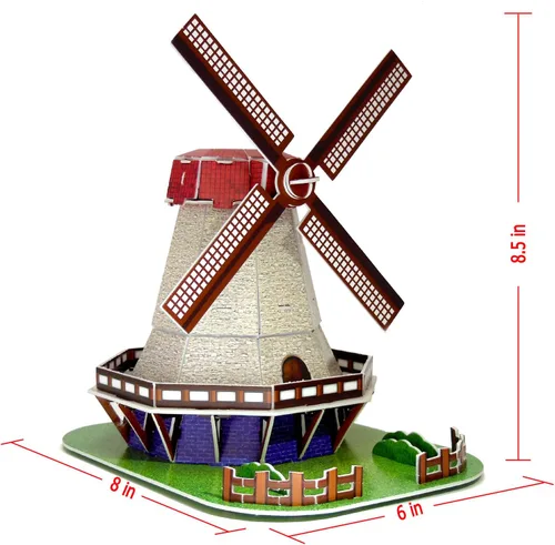 Vista 2 de Rompecabezas creativo 3D modelo de papel Holland Windmill DIY Fun & Educational Toys World Great Architecture Series, 45 piezas