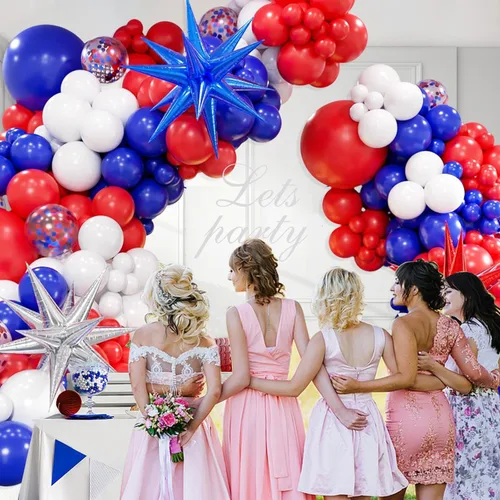 Vista 5 de Kit de arco de globos rojos, blancos y azules, guirnalda de globos del 4 de julio con globos de estrella azul, globos de fiesta reutilizables