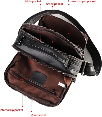 Vista 4 de Bolso bandolera pequeño de cuero genuino para hombre, bolso cruzado de hombro vintage para trabajo, negocios, viajes