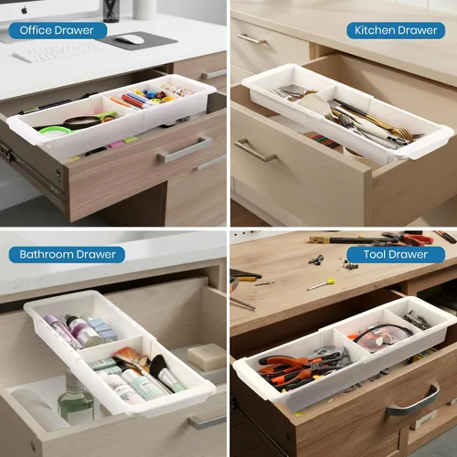 Vista 8 de Enhon Organizador de cajones deslizante expandible para cajones de cocina, bandeja organizadora de cajones profundos con divisores ajustables
