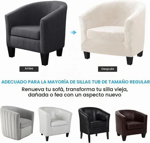 Vista 7 de MIFXIN Funda para Silla de Bañera de 2 Piezas de Terciopelo Tipo Barril Club con Funda de Cojín Elástica Suave Lavable Protector de Muebles de Beige