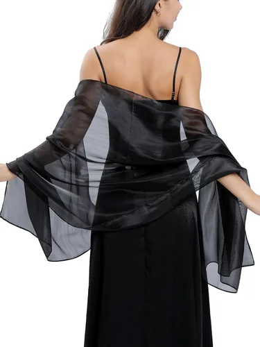 Vista 6 de EASEDAILY Chales y envolturas para vestidos de noche para mujer, bufanda de boda brillante, estola de novia transparente para novia y dama de honor