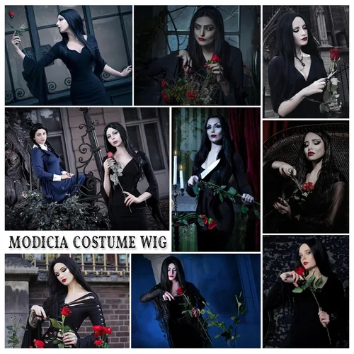 Vista 58 de Peluca de cosplay estilo Bob azul oscuro + horquilla de libélula + collar para fiesta, disfraz de Halloween, peluca de mujer