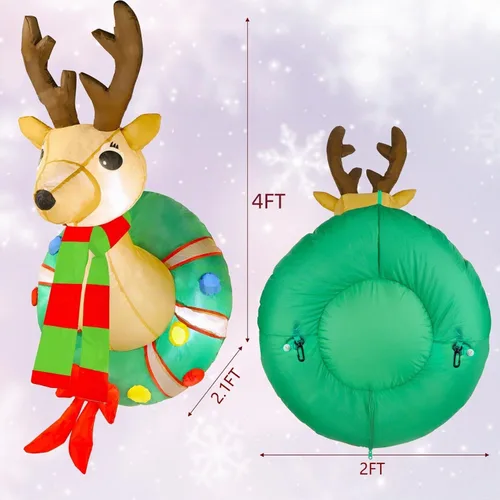 Vista 2 de Juegoal - Corona inflable de Navidad de 1.2 m con Rudolph, reno iluminado con luces LED integradas, decoración de Navidad para interiores
