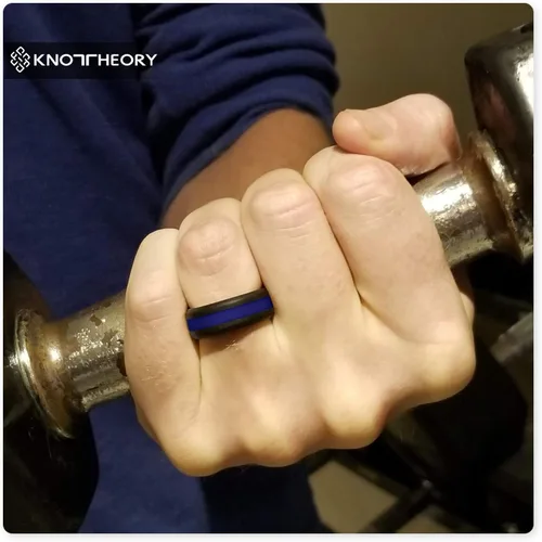 Vista 3 de Knot Theory Thin Line Silicone Ring for Men Women - 8mm Wedding Band Azul