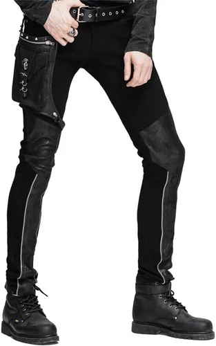 Vista 6 de Devil Fashion Pantalones casuales para hombre punk patchwork rectos con bolsillo