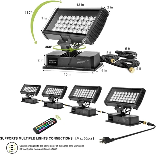 Vista 2 de 144W RGBW LED Luz de inundación de lavado de pared para edificios históricos, paisajismo, restaurantes, cajas de iluminación, tiendas minoristas