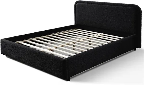 Vista 8 de Chloe - Cama de plataforma tapizada No requiere somier (borde negro, marco de cama queen)