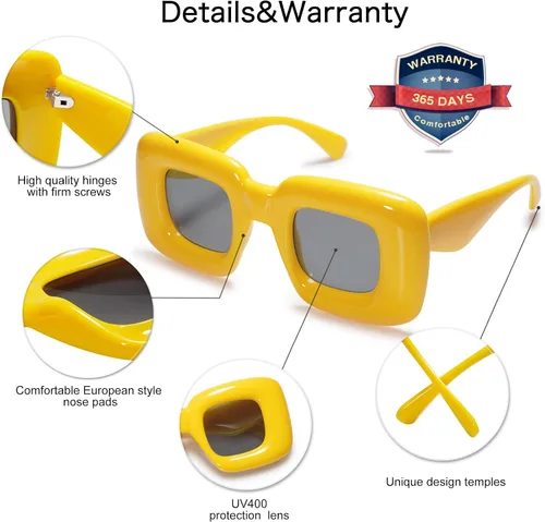 Vista 5 de VANLINKER Lindas gafas de sol cuadradas infladas para mujeres y hombres, gafas gruesas retro con marco grueso divertido máscara sombras VL9733