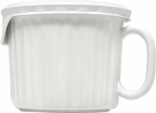 Vista 2 de CorningWare - Paquete con 2 unidades de 20 onzas de tazas de merienda de cerámica con tapas ventiladas libres de BPA, blanco francés