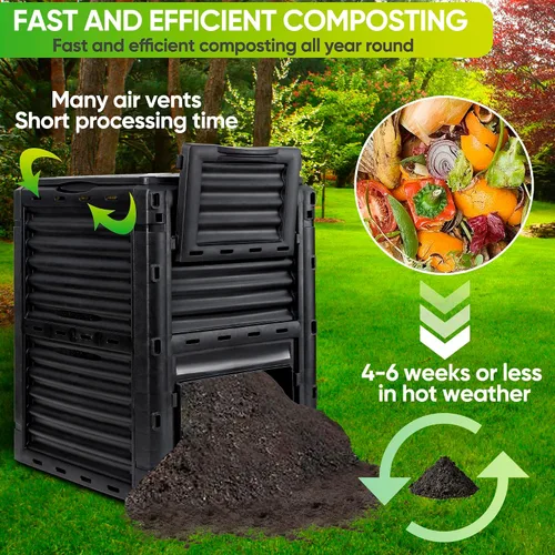 Vista 3 de F2C Contenedor de Compost de Jardín de Material Libre de BPA - 80 Galones (300 L) Contenedor de Compost Grande con Aireación Caja de Compost