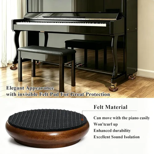 Vista 3 de 4 piezas de tazas de ruedas de piano vertical de madera maciza, tazas de ruedas para muebles, tazas de ruedas con almohadillas de fieltro
