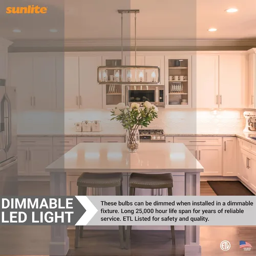 Vista 5 de Sunlite Bombilla LED B13 Torpedo decorativa, 7 vatios (60 W = ), 500 lúmenes, 120 voltios, regulable, base E26, certificación ETL, torpedo