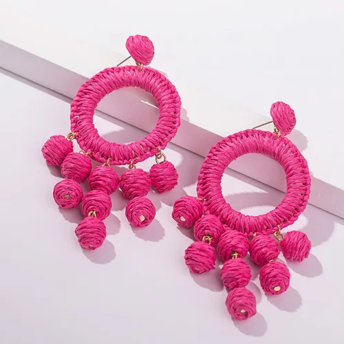 Vista 5 de Statement Raffia Earrings Boho Dangle Drop Earrings Cute Handmade Fashion Earring Summer Beach Jewelry for Women