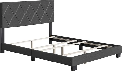 Vista 2 de Boyd Sleep Cama tapizada de lino negro con cabecera ajustable, tamaño individual, con base o somier calificado para su uso
