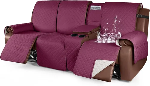 Vista 10 de KinCam Funda 100% Impermeable para Loveseat Reclinable con Consola, Fundas Antideslizantes para Sofá Reclinable de 2 Asientos, Funda para Sofá