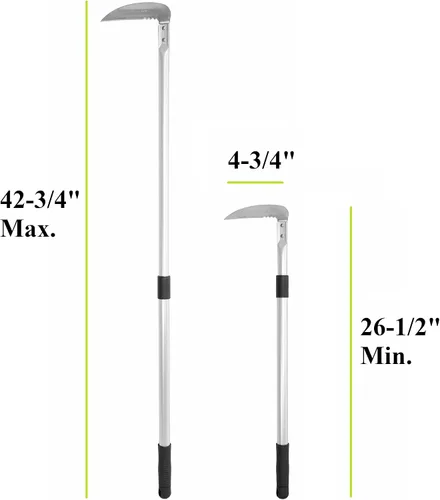 Vista 2 de Hoz de deshierbe con mango largo ajustable (26-1/2 a 42-3/4 pulgadas), acero inoxidable japonés, fabricado en Japón, herramienta telescópica
