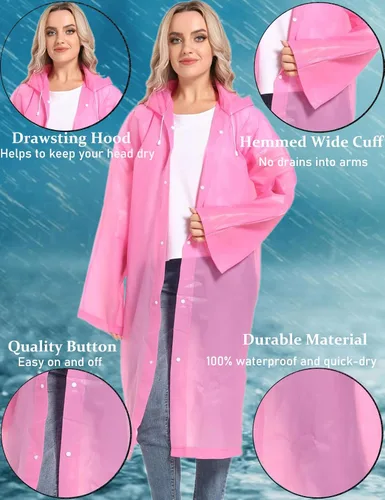 Vista 33 de 2 abrigos de lluvia de Borogo para adultos, chaquetas de lluvia reutilizables para hombres y mujeres