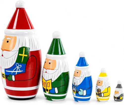 Vista 4 de BestPysanky Juego de 5 muñecas de madera de Papá Noel multicolor de 5.5 pulgadas