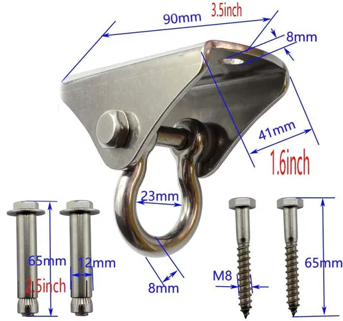 Vista 2 de Ganchos de columpio de acero inoxidable de capacidad de 1000 libras, ganchos de columpio resistentes para techo de hormigón de madera para columpios