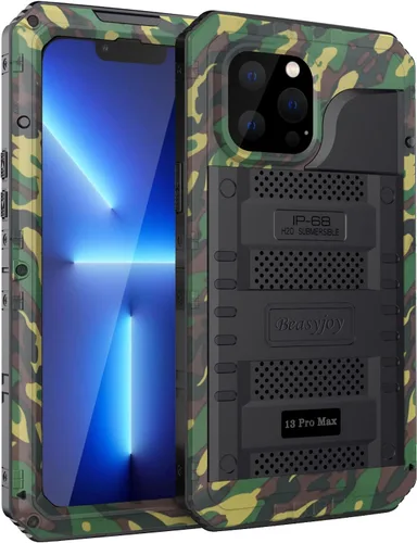 Vista 19 de Beasyjoy Funda impermeable para iPhone 13, funda de metal con protector de pantalla integrado, resistente protección de cuerpo completo, grado