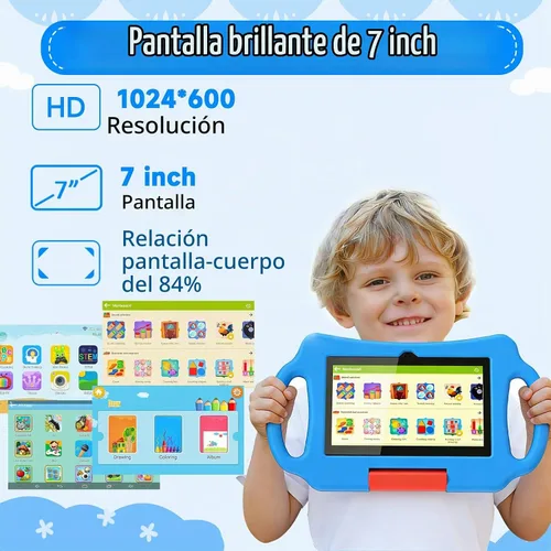 Vista 8 de Tableta para niños de 7 pulgadas Android 12.0 para niños pequeños, 4 GB de RAM 32 GB ROM Bluetooth IPS Pantalla Control Parental Dual Cámara a Azul