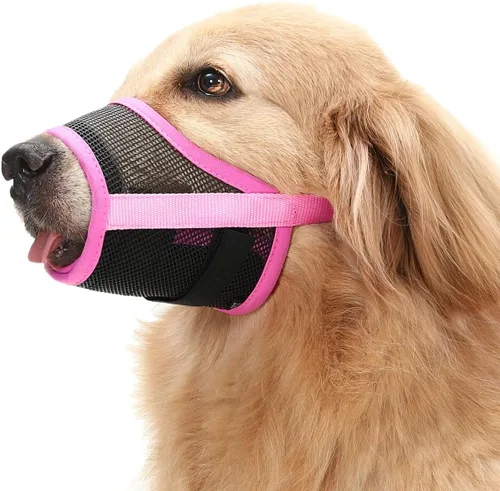 Vista 8 de Mayerzon Bozal para perro, bozales de malla transpirable para cachorros con gancho y bucle ajustables para perros pequeños, medianos y grandes