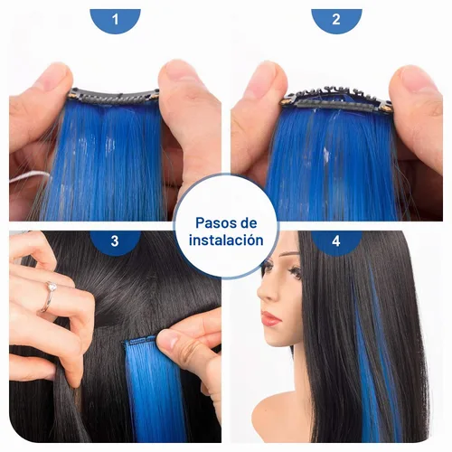 Vista 3 de 12 extensiones de cabello sintético de colores multicolor con reflejos para fiestas, extensiones de cabello sintético de 20 pulgadas