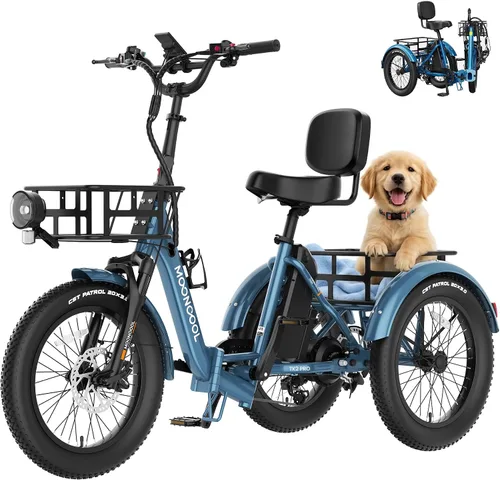 Vista 18 de MOONCOOL Triciclo eléctrico plegable para adultos, E-Trike de aluminio de 20 pulgadas con función de marcha atrás y opciones de largo alcance, Plata