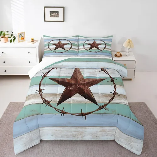 Vista 30 de Manfei Juego de edredón geométrico azteca, tamaño individual, juego de ropa de cama de cactus, vaquera occidental, decoración de habitación de niños