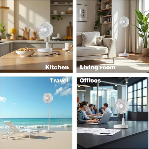 Vista 6 de Ventilador oscilante plegable recargable de 9 pulgadas, 7200 mAh, funciona con pilas, ventilador pequeño con control remoto, ventiladores
