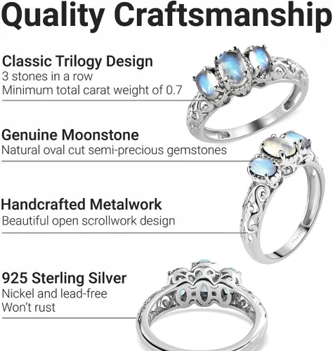 Vista 3 de Shop LC 3 anillos de piedra natal para mujer, anillos de piedras preciosas, anillos de plata de ley 925 para mujer, chapados en platino, joyería