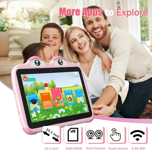 Vista 4 de YINOCHE Tableta para niños de 10 pulgadas para niños pequeños, tabletas Android de 64 GB con funda WiFi Tabletas para niños de doble cámara