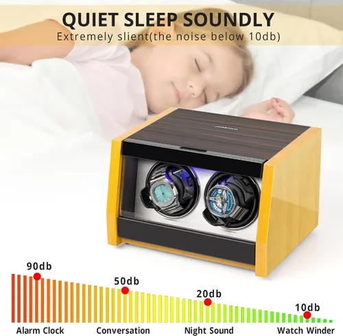 Vista 4 de Winder de reloj hecho de carcasa de bambú natural de alta calidad para 6 relojes automáticos con artesanía de alto brillo 4 modos de ajuste y motor