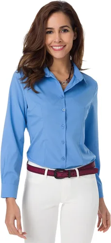 Vista 25 de Atnlewhi - Camisa de trabajo clásica con botones, manga larga, elástica, formal y casual para mujer